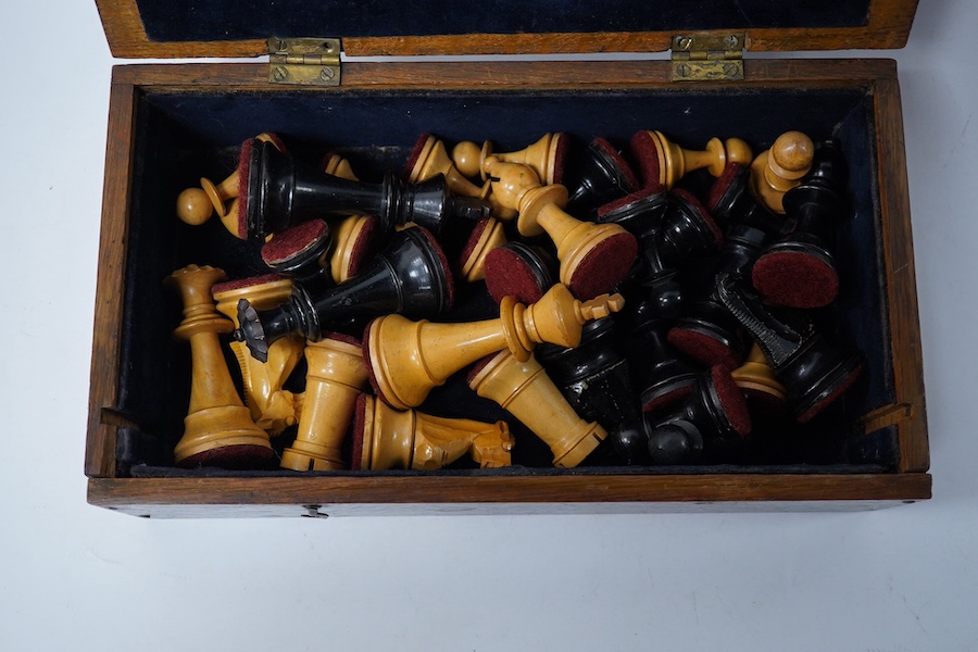 Two wooden chess sets, Staunton and turned, tallest king 9cm. Condition - fair.